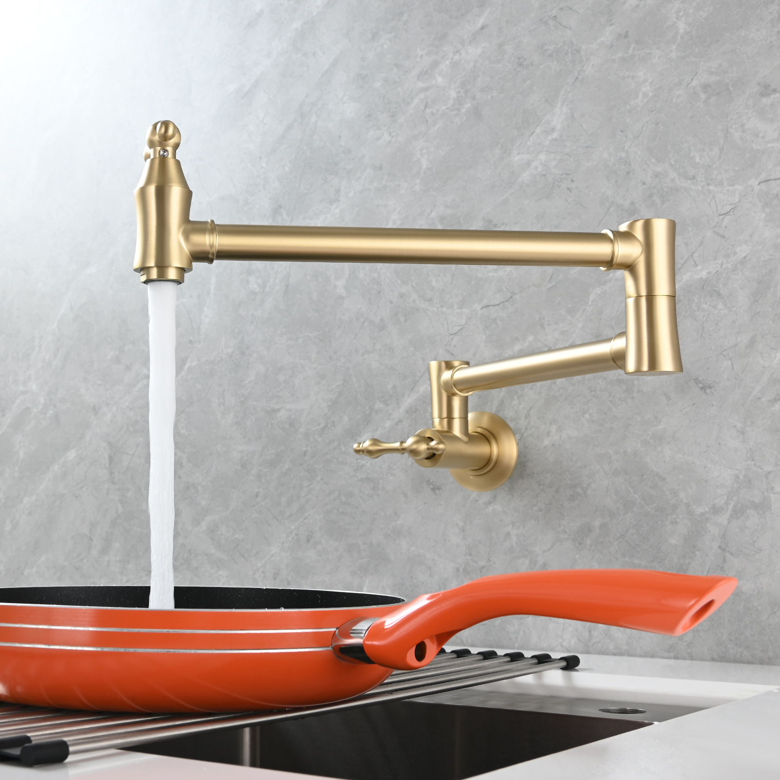 Tecmolog Brass Pot Filler Faucet Wall Mount Kitchen Faucet,Chrome Folding Faucet Stretchable Double Joint Swing Arm
