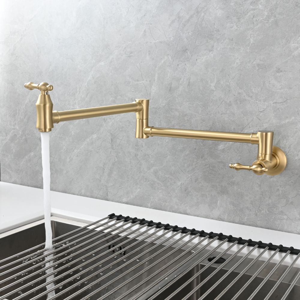 Tecmolog Brass Pot Filler Faucet Wall Mount Kitchen Faucet,Chrome Folding Faucet Stretchable Double Joint Swing Arm