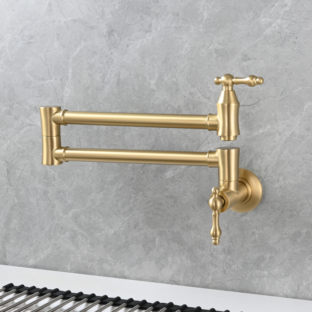 Tecmolog Brass Pot Filler Faucet Wall Mount Kitchen Faucet,Chrome Folding Faucet Stretchable Double Joint Swing Arm