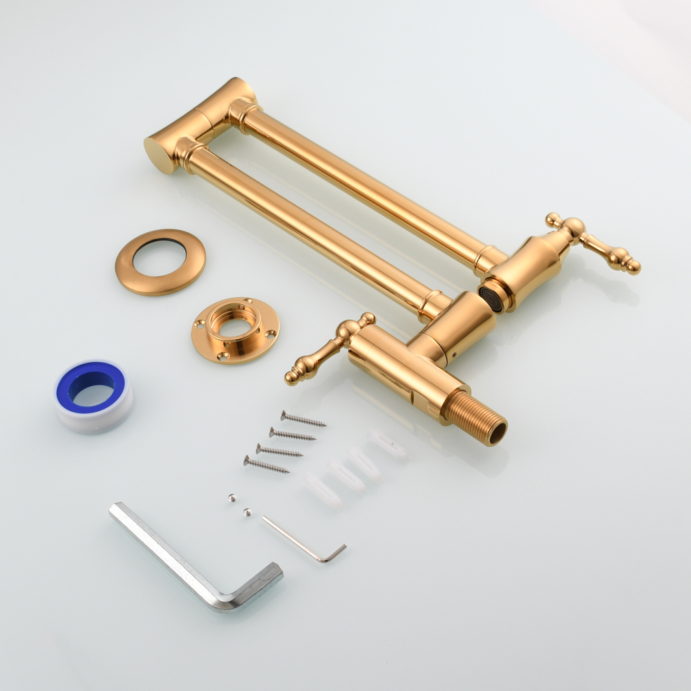 Tecmolog Brass Pot Filler Faucet Wall Mount Kitchen Faucet,Chrome Folding Faucet Stretchable Double Joint Swing Arm