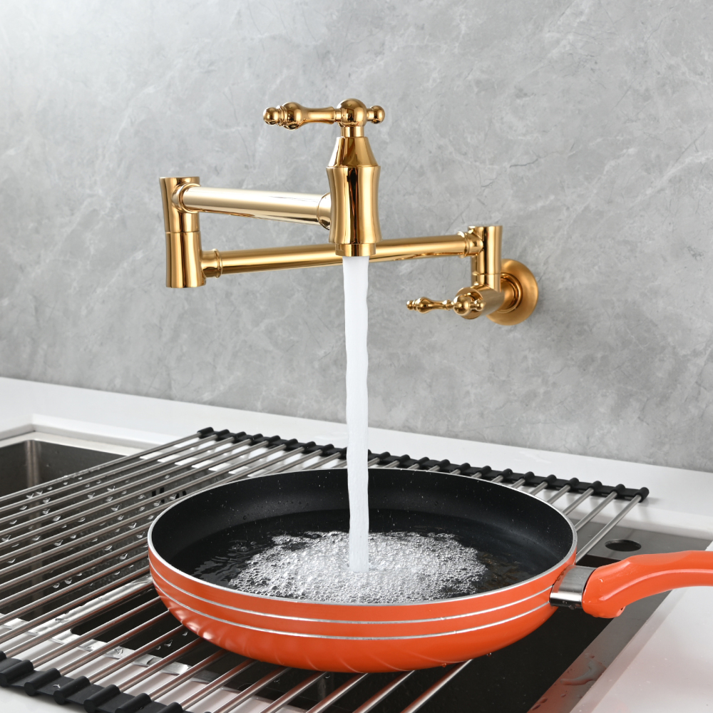 Tecmolog Brass Pot Filler Faucet Wall Mount Kitchen Faucet,Chrome Folding Faucet Stretchable Double Joint Swing Arm