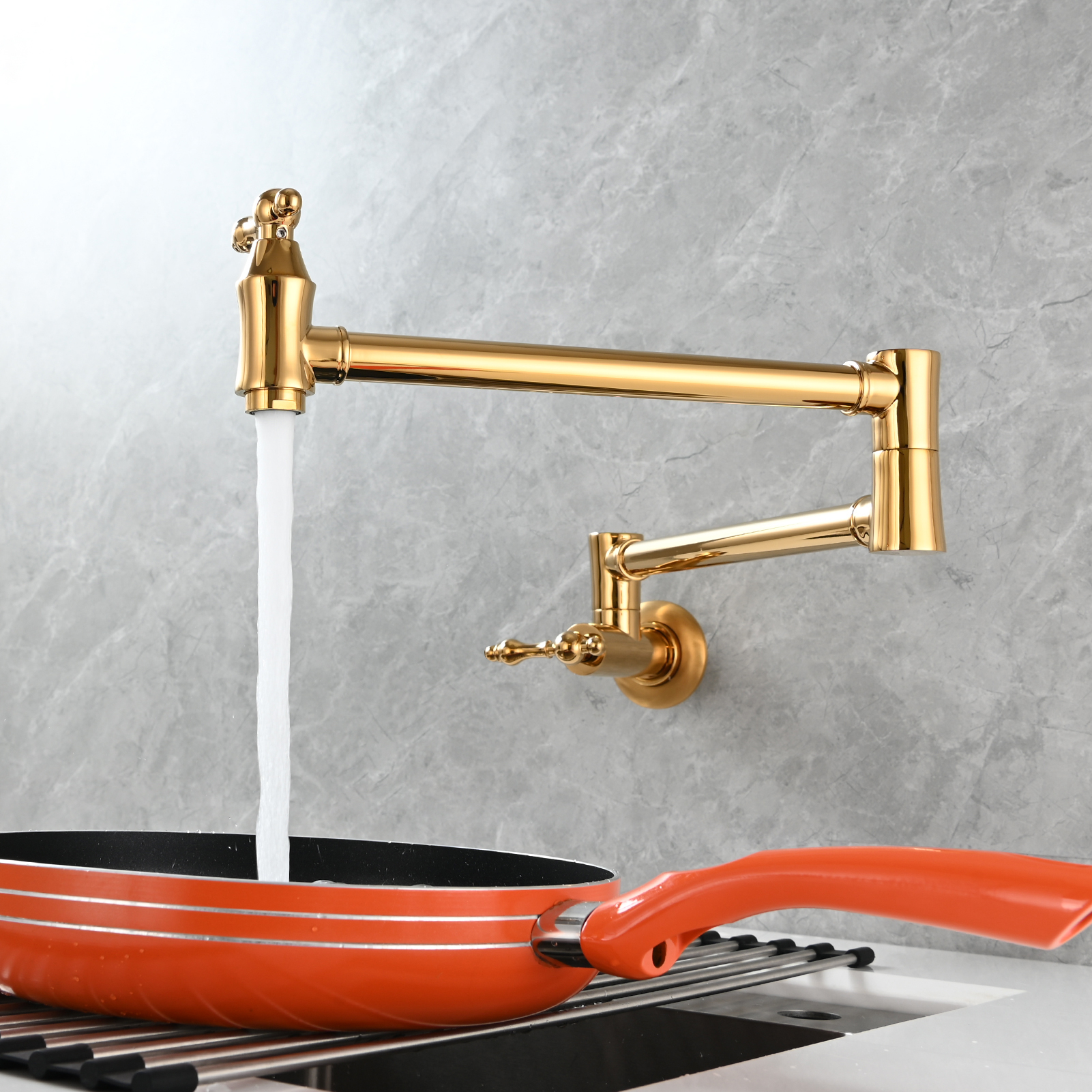 Tecmolog Brass Pot Filler Faucet Wall Mount Kitchen Faucet,Chrome Folding Faucet Stretchable Double Joint Swing Arm