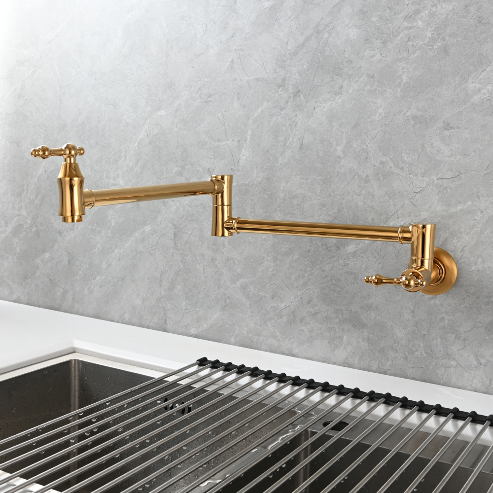 Tecmolog Brass Pot Filler Faucet Wall Mount Kitchen Faucet,Chrome Folding Faucet Stretchable Double Joint Swing Arm