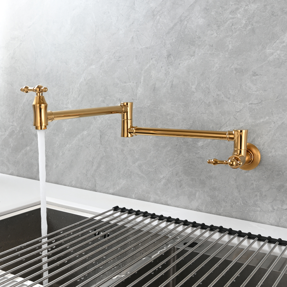 Tecmolog Brass Pot Filler Faucet Wall Mount Kitchen Faucet,Chrome Folding Faucet Stretchable Double Joint Swing Arm