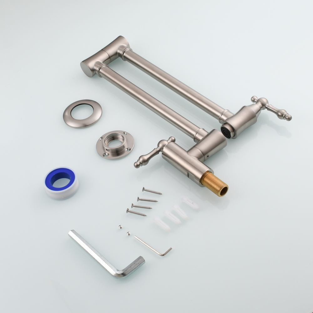 Tecmolog Brass Pot Filler Faucet Wall Mount Kitchen Faucet,Chrome Folding Faucet Stretchable Double Joint Swing Arm