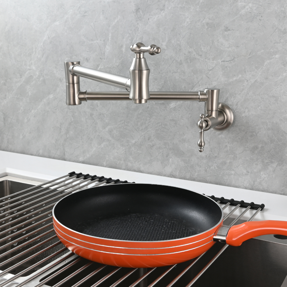 Tecmolog Brass Pot Filler Faucet Wall Mount Kitchen Faucet,Chrome Folding Faucet Stretchable Double Joint Swing Arm