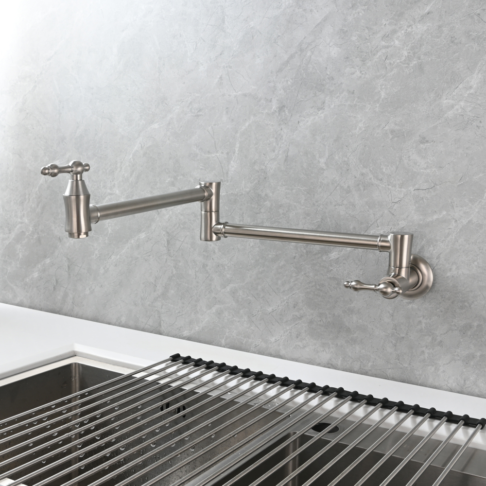 Tecmolog Brass Pot Filler Faucet Wall Mount Kitchen Faucet,Chrome Folding Faucet Stretchable Double Joint Swing Arm