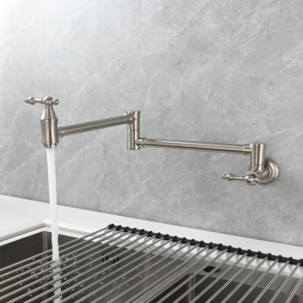 Tecmolog Brass Pot Filler Faucet Wall Mount Kitchen Faucet,Chrome Folding Faucet Stretchable Double Joint Swing Arm