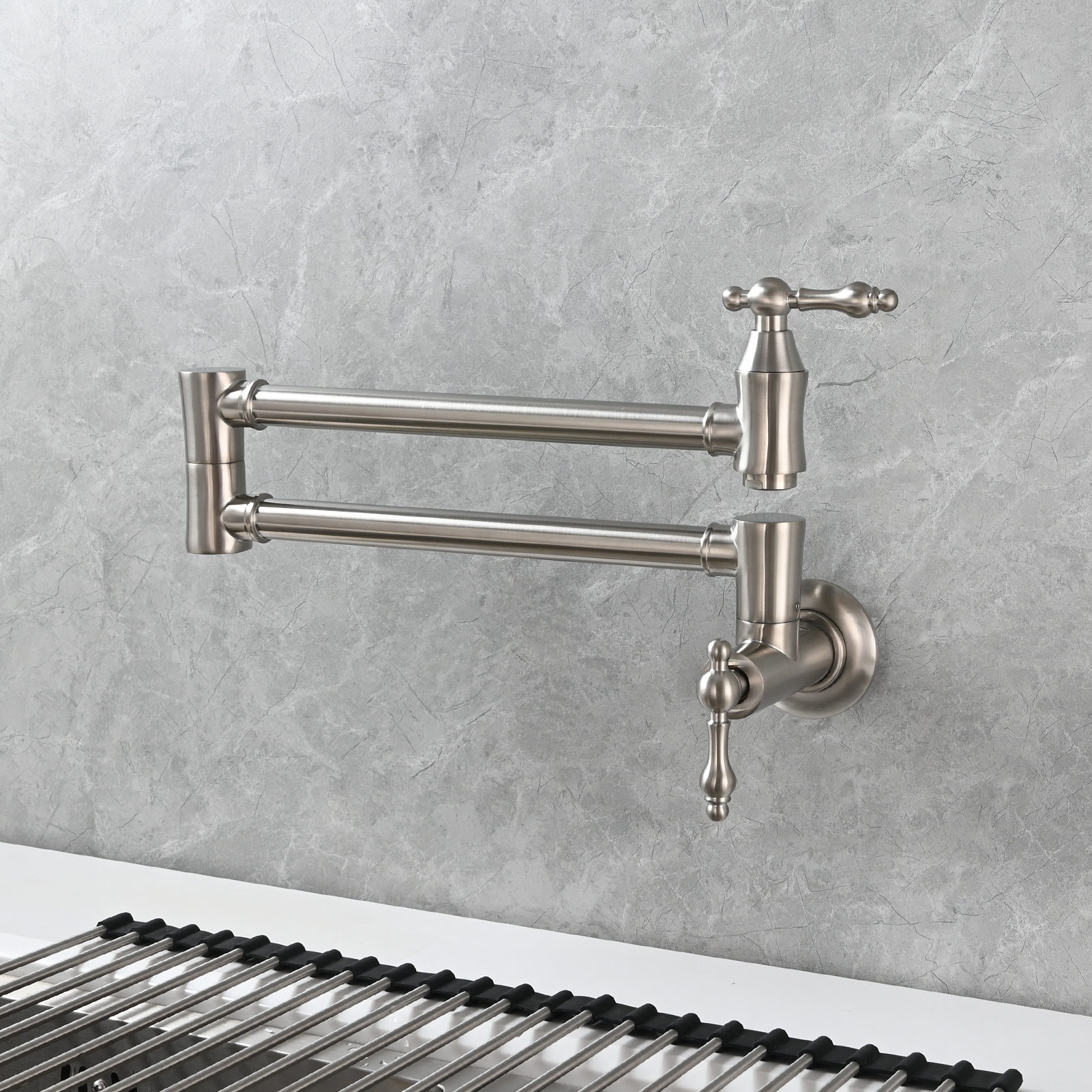 Tecmolog Brass Pot Filler Faucet Wall Mount Kitchen Faucet,Chrome Folding Faucet Stretchable Double Joint Swing Arm