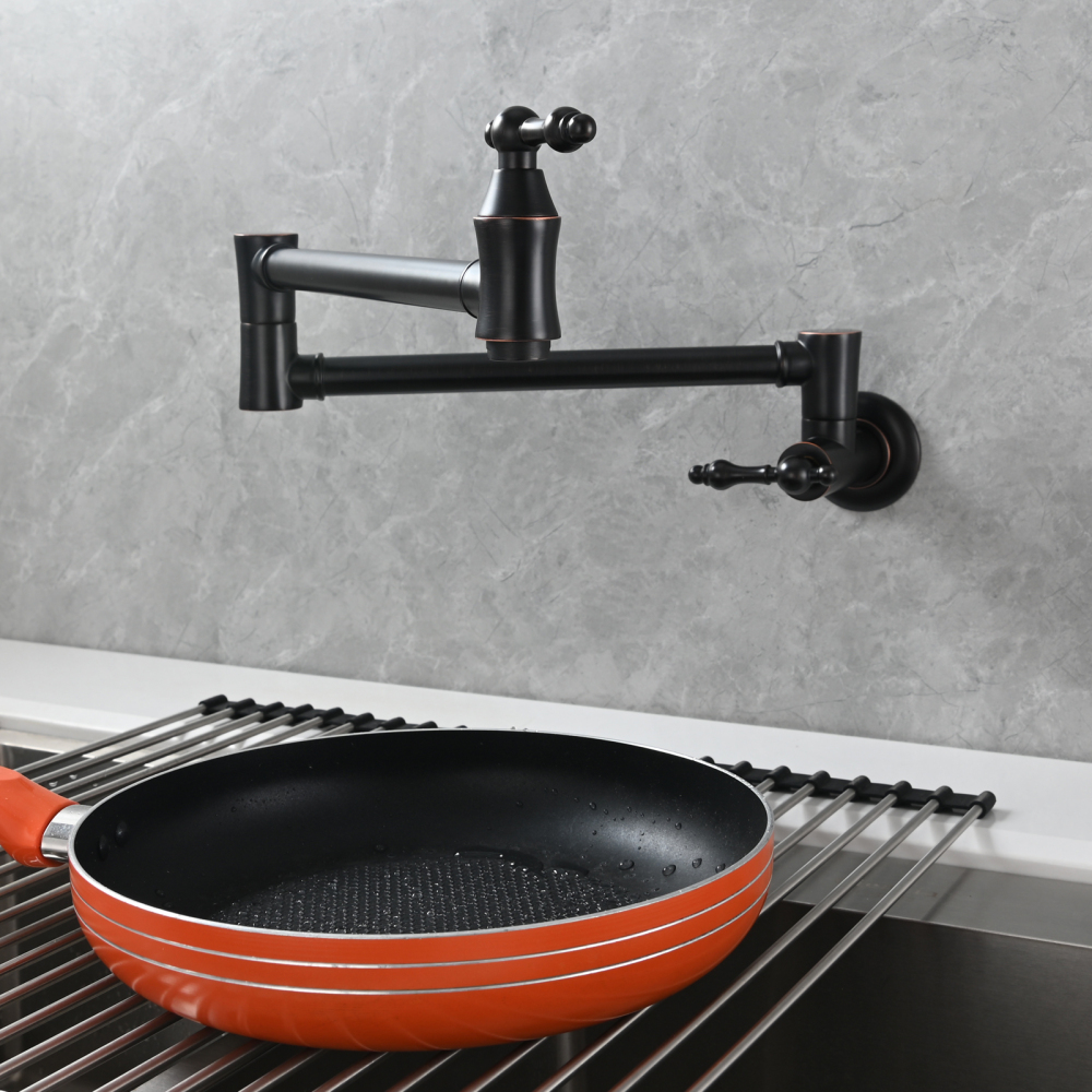 Tecmolog Brass Pot Filler Faucet Wall Mount Kitchen Faucet,Chrome Folding Faucet Stretchable Double Joint Swing Arm