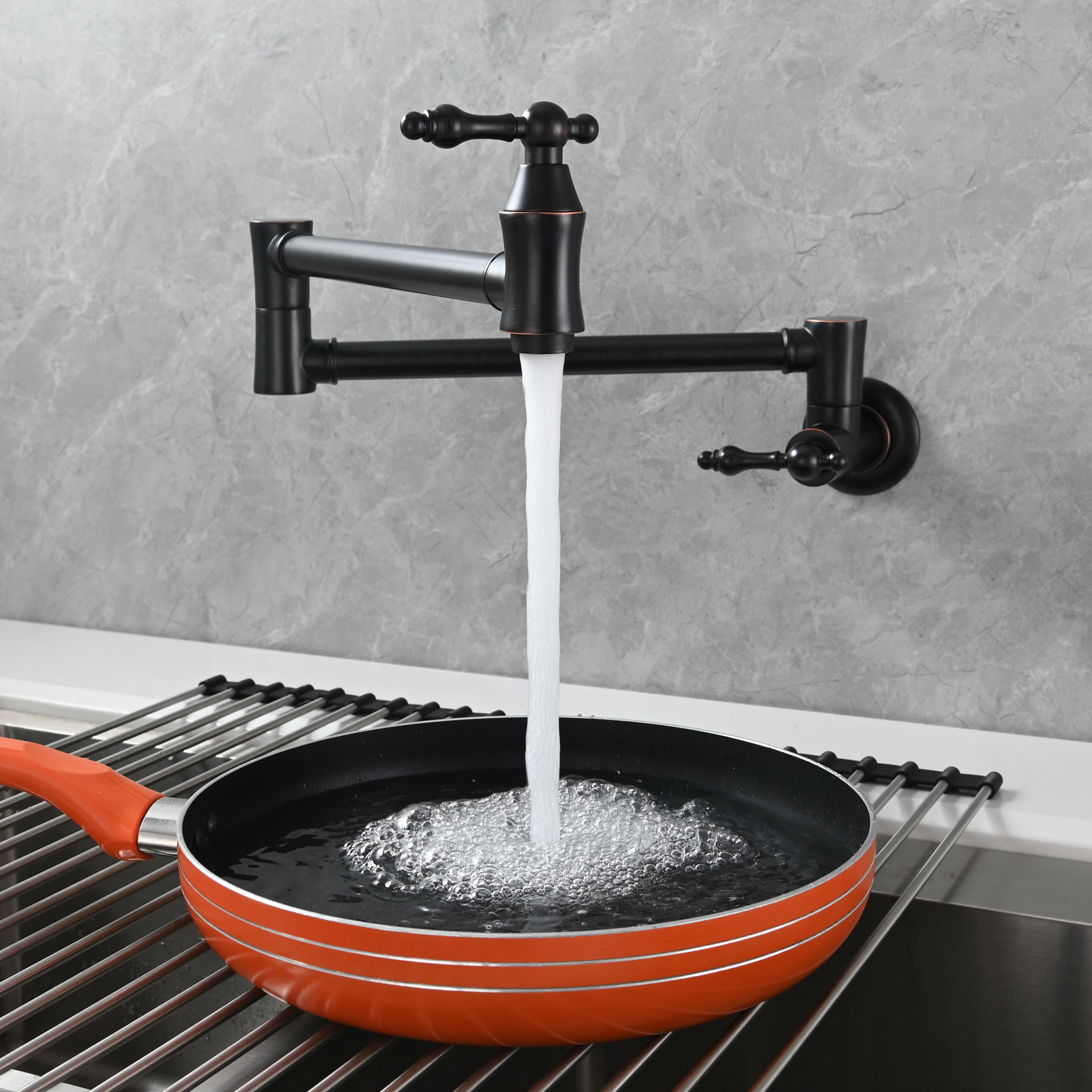 Tecmolog Brass Pot Filler Faucet Wall Mount Kitchen Faucet,Chrome Folding Faucet Stretchable Double Joint Swing Arm