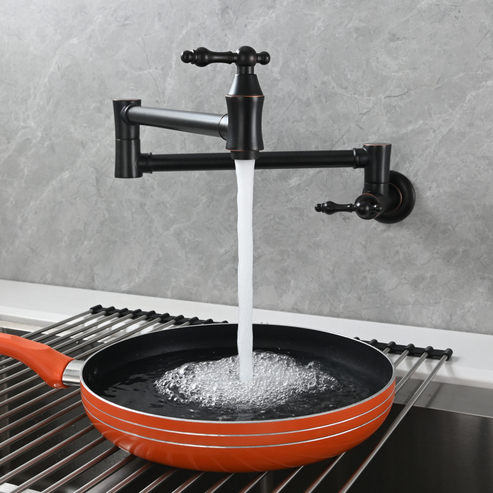 Tecmolog Brass Pot Filler Faucet Wall Mount Kitchen Faucet,Chrome Folding Faucet Stretchable Double Joint Swing Arm