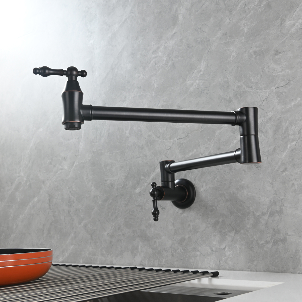 Tecmolog Brass Pot Filler Faucet Wall Mount Kitchen Faucet,Chrome Folding Faucet Stretchable Double Joint Swing Arm