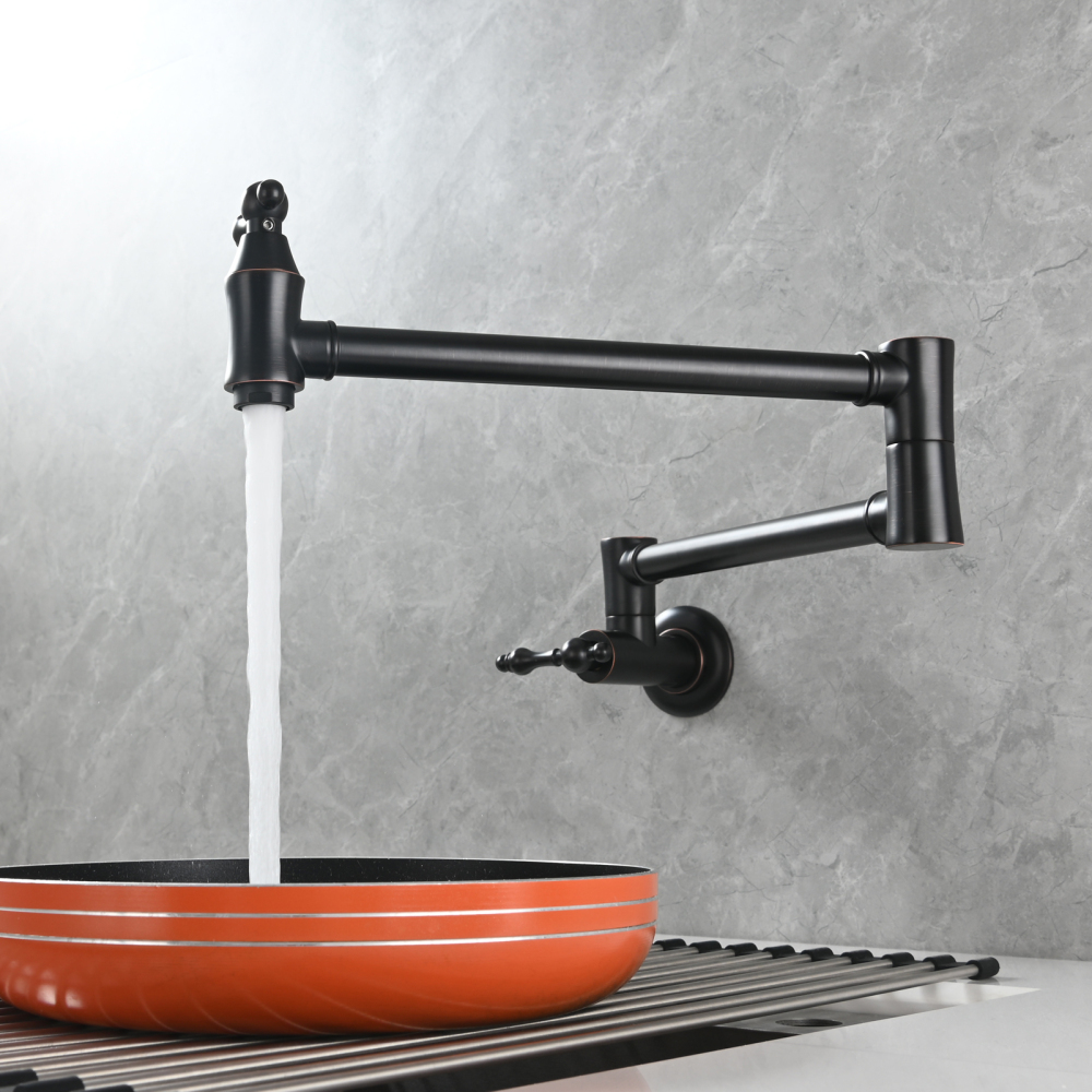 Tecmolog Brass Pot Filler Faucet Wall Mount Kitchen Faucet,Chrome Folding Faucet Stretchable Double Joint Swing Arm