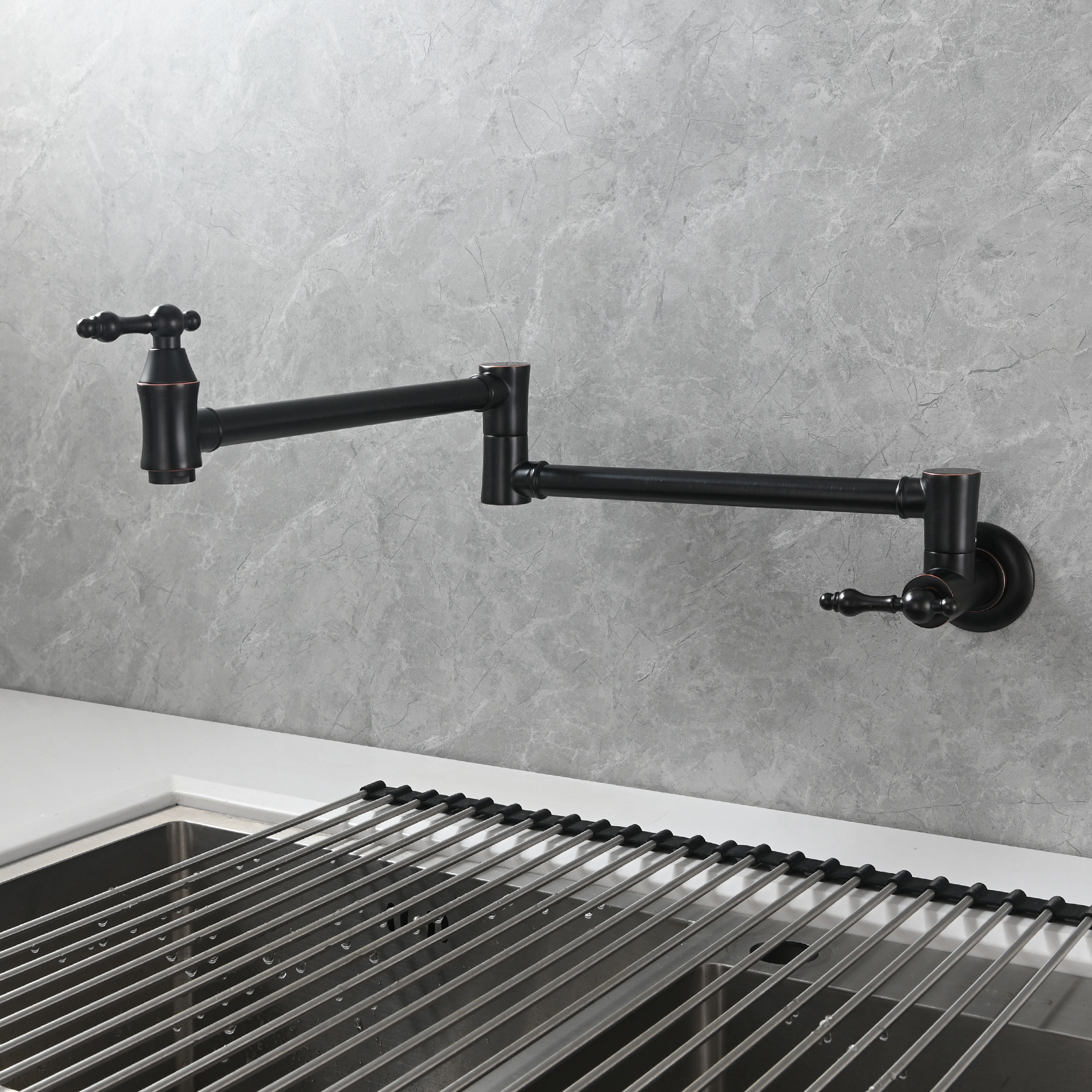 Tecmolog Brass Pot Filler Faucet Wall Mount Kitchen Faucet,Chrome Folding Faucet Stretchable Double Joint Swing Arm