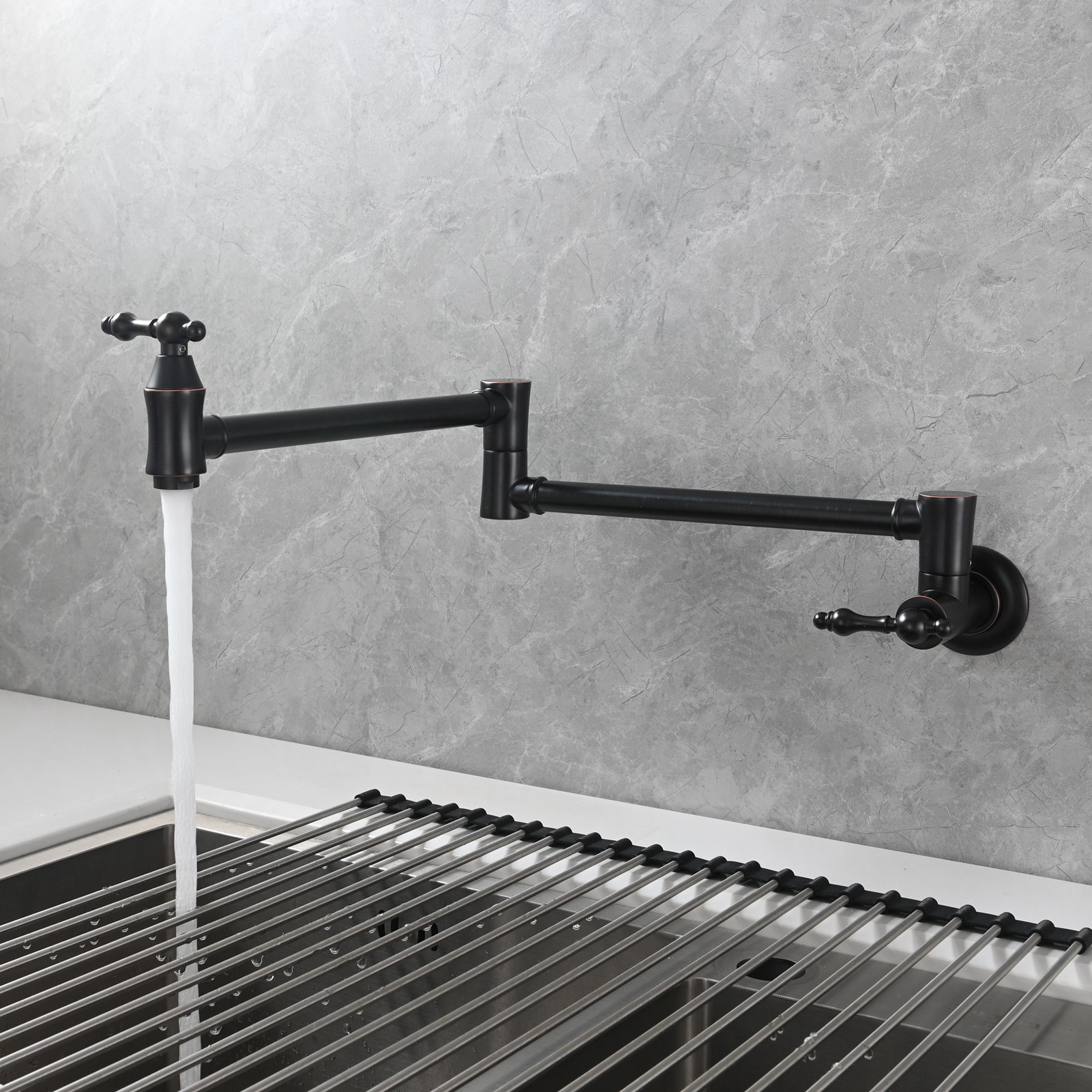 Tecmolog Brass Pot Filler Faucet Wall Mount Kitchen Faucet,Chrome Folding Faucet Stretchable Double Joint Swing Arm