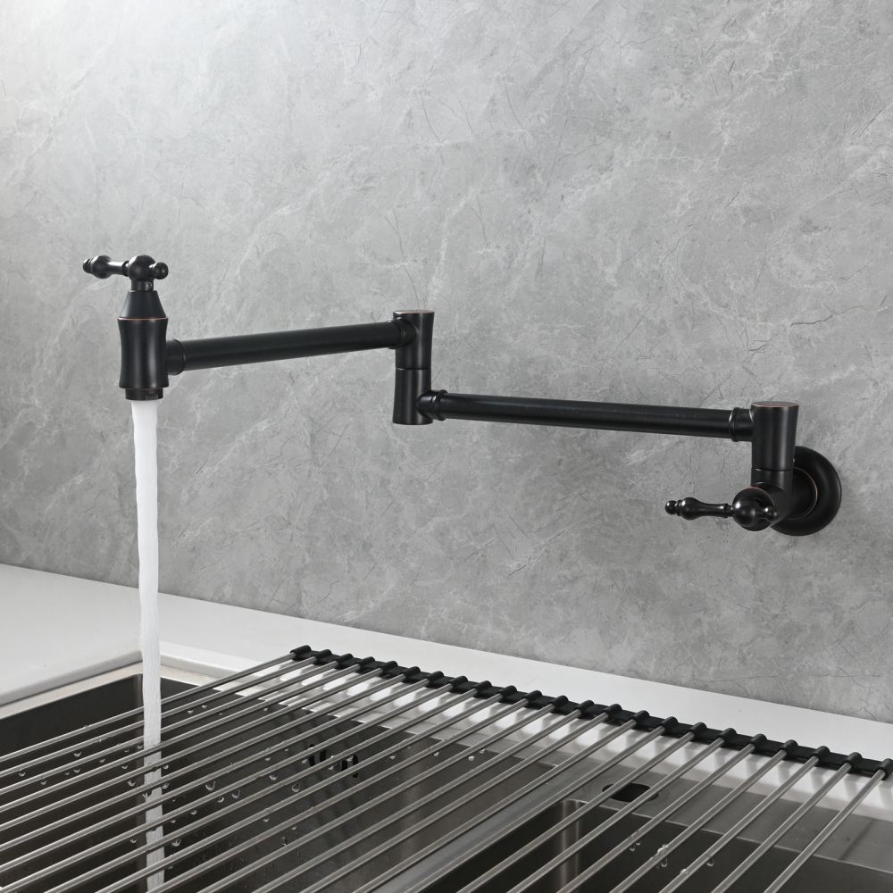 Tecmolog Brass Pot Filler Faucet Wall Mount Kitchen Faucet,Chrome Folding Faucet Stretchable Double Joint Swing Arm