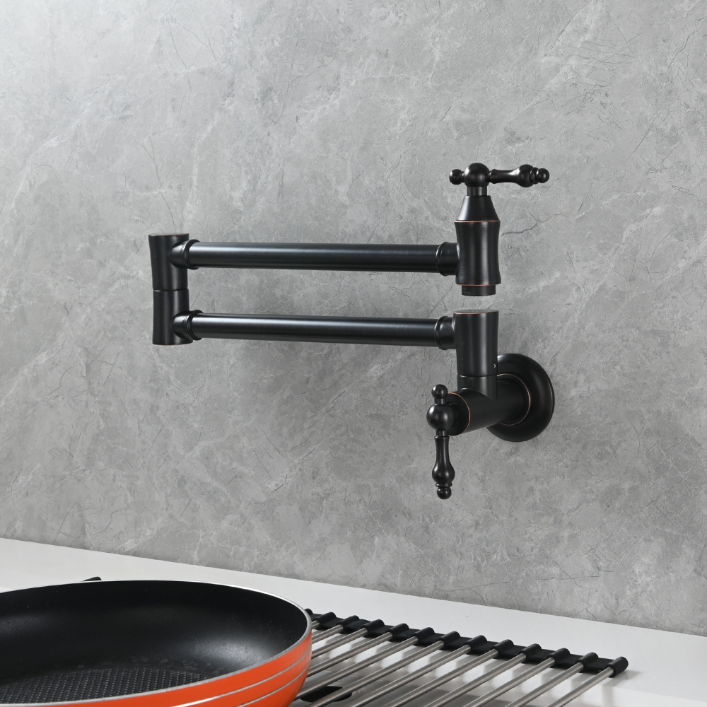 Tecmolog Brass Pot Filler Faucet Wall Mount Kitchen Faucet,Chrome Folding Faucet Stretchable Double Joint Swing Arm