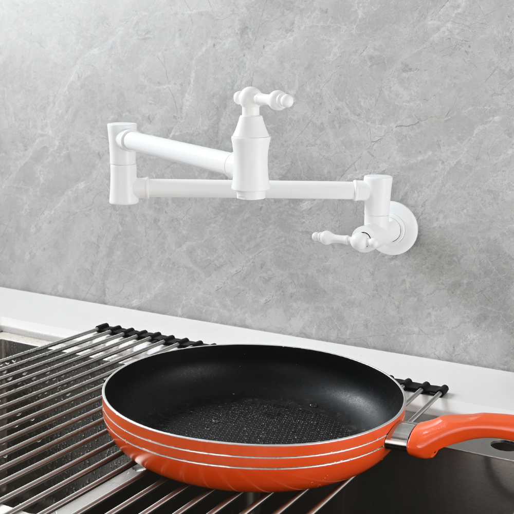 Tecmolog Brass Pot Filler Faucet Wall Mount Kitchen Faucet,Chrome Folding Faucet Stretchable Double Joint Swing Arm