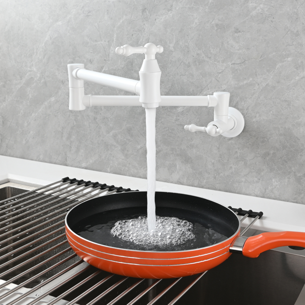 Tecmolog Brass Pot Filler Faucet Wall Mount Kitchen Faucet,Chrome Folding Faucet Stretchable Double Joint Swing Arm