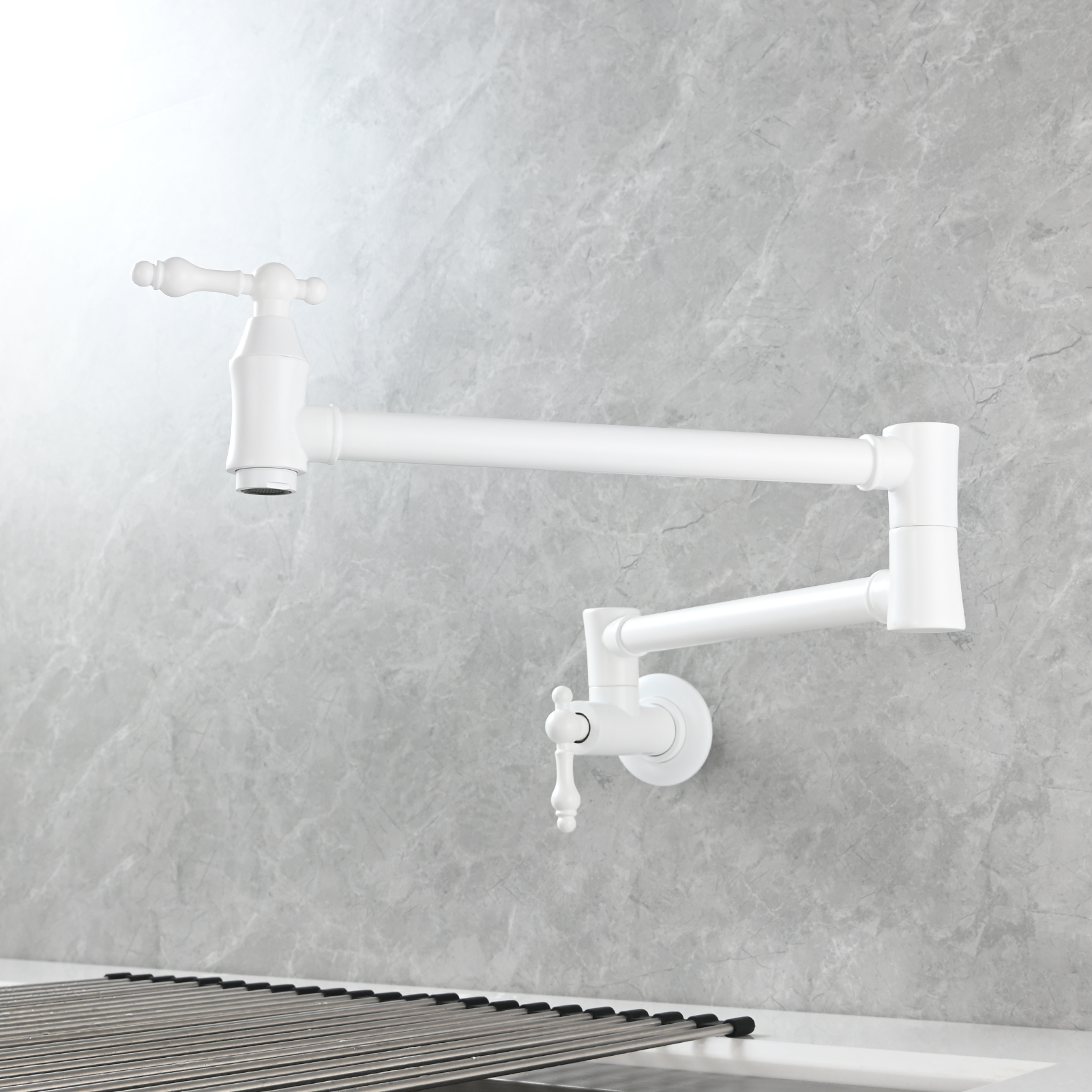 Tecmolog Brass Pot Filler Faucet Wall Mount Kitchen Faucet,Chrome Folding Faucet Stretchable Double Joint Swing Arm