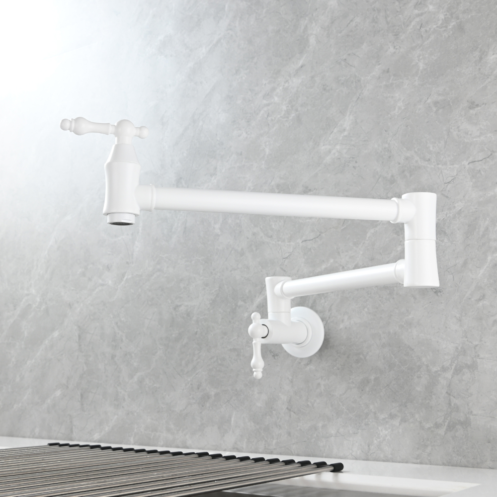 Tecmolog Brass Pot Filler Faucet Wall Mount Kitchen Faucet,Chrome Folding Faucet Stretchable Double Joint Swing Arm