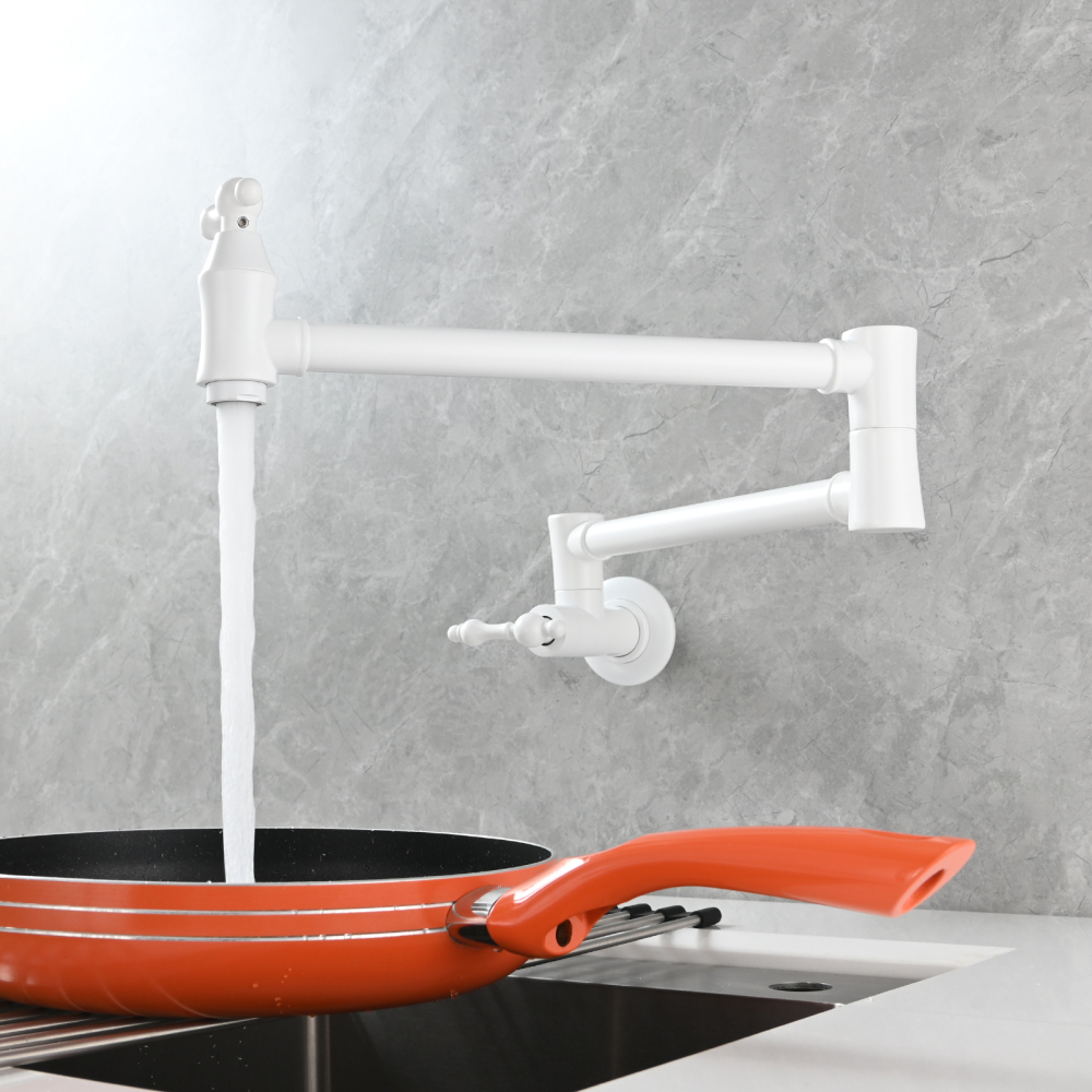 Tecmolog Brass Pot Filler Faucet Wall Mount Kitchen Faucet,Chrome Folding Faucet Stretchable Double Joint Swing Arm