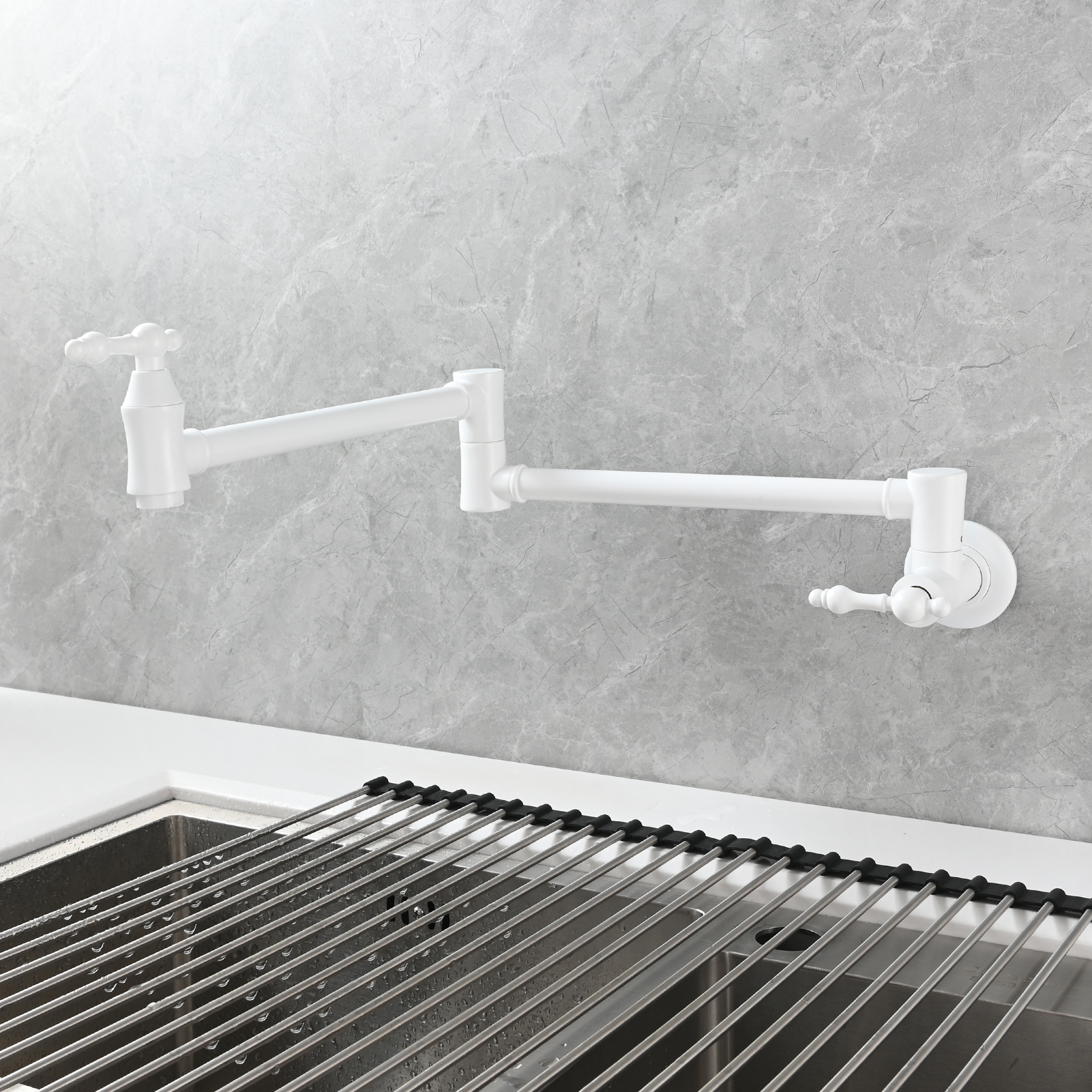 Tecmolog Brass Pot Filler Faucet Wall Mount Kitchen Faucet,Chrome Folding Faucet Stretchable Double Joint Swing Arm