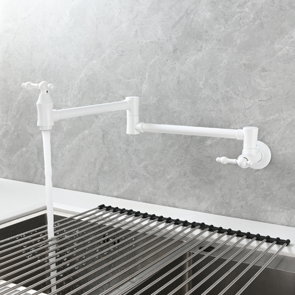 Tecmolog Brass Pot Filler Faucet Wall Mount Kitchen Faucet,Chrome Folding Faucet Stretchable Double Joint Swing Arm