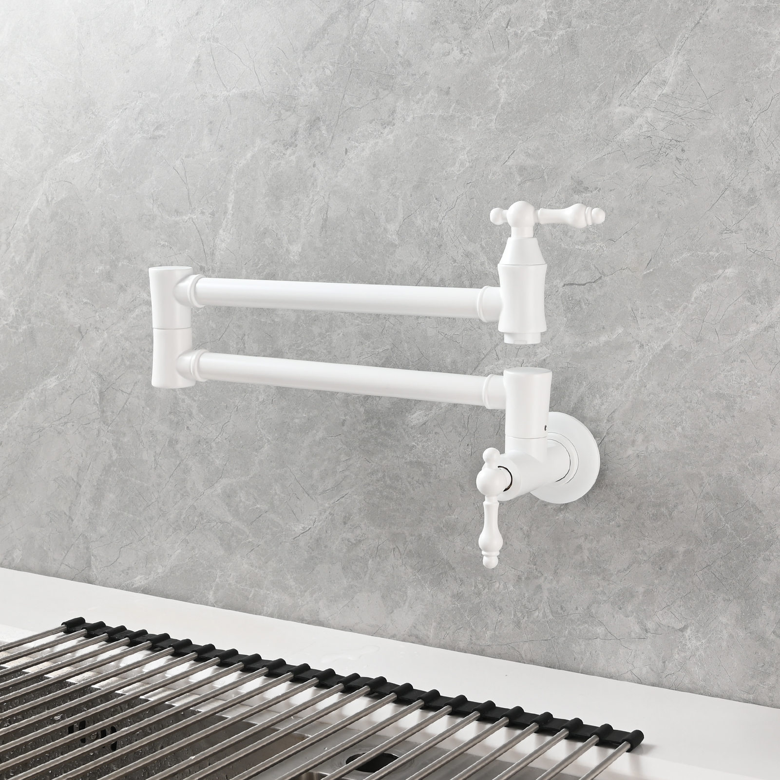 Tecmolog Brass Pot Filler Faucet Wall Mount Kitchen Faucet,Chrome Folding Faucet Stretchable Double Joint Swing Arm
