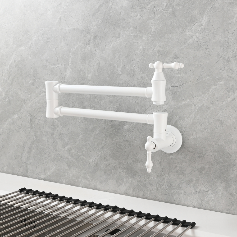 Tecmolog Brass Pot Filler Faucet Wall Mount Kitchen Faucet,Chrome Folding Faucet Stretchable Double Joint Swing Arm