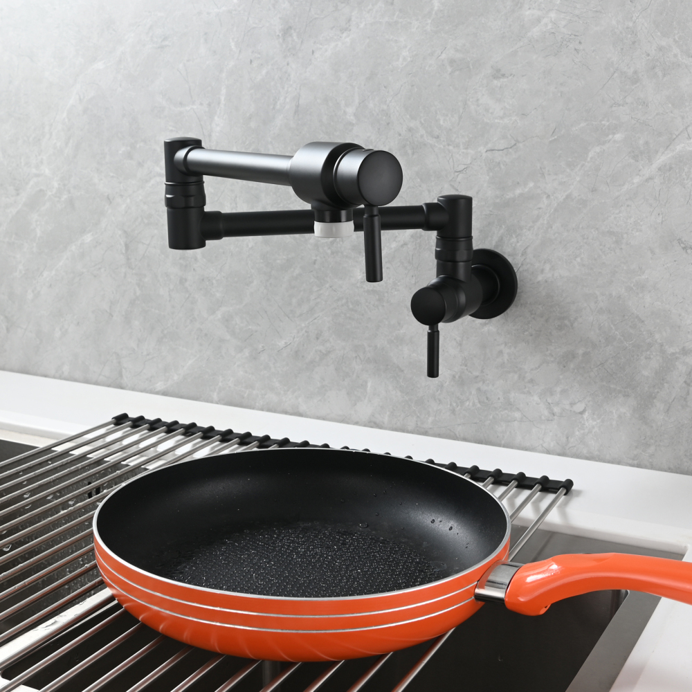 Tecmolog Brass Chrome Single Cold Faucet,Modern Wall Mounted Folding Pot Filler Kitchen Faucet