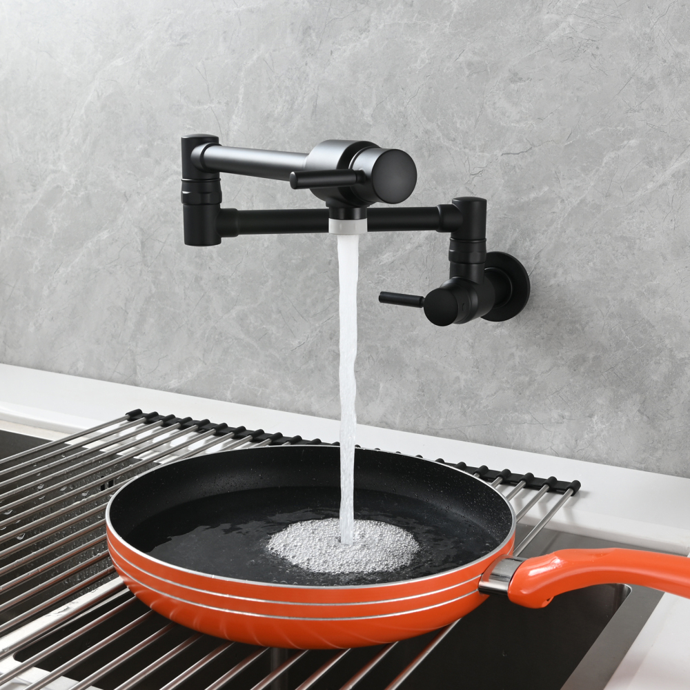 Tecmolog Brass Chrome Single Cold Faucet,Modern Wall Mounted Folding Pot Filler Kitchen Faucet