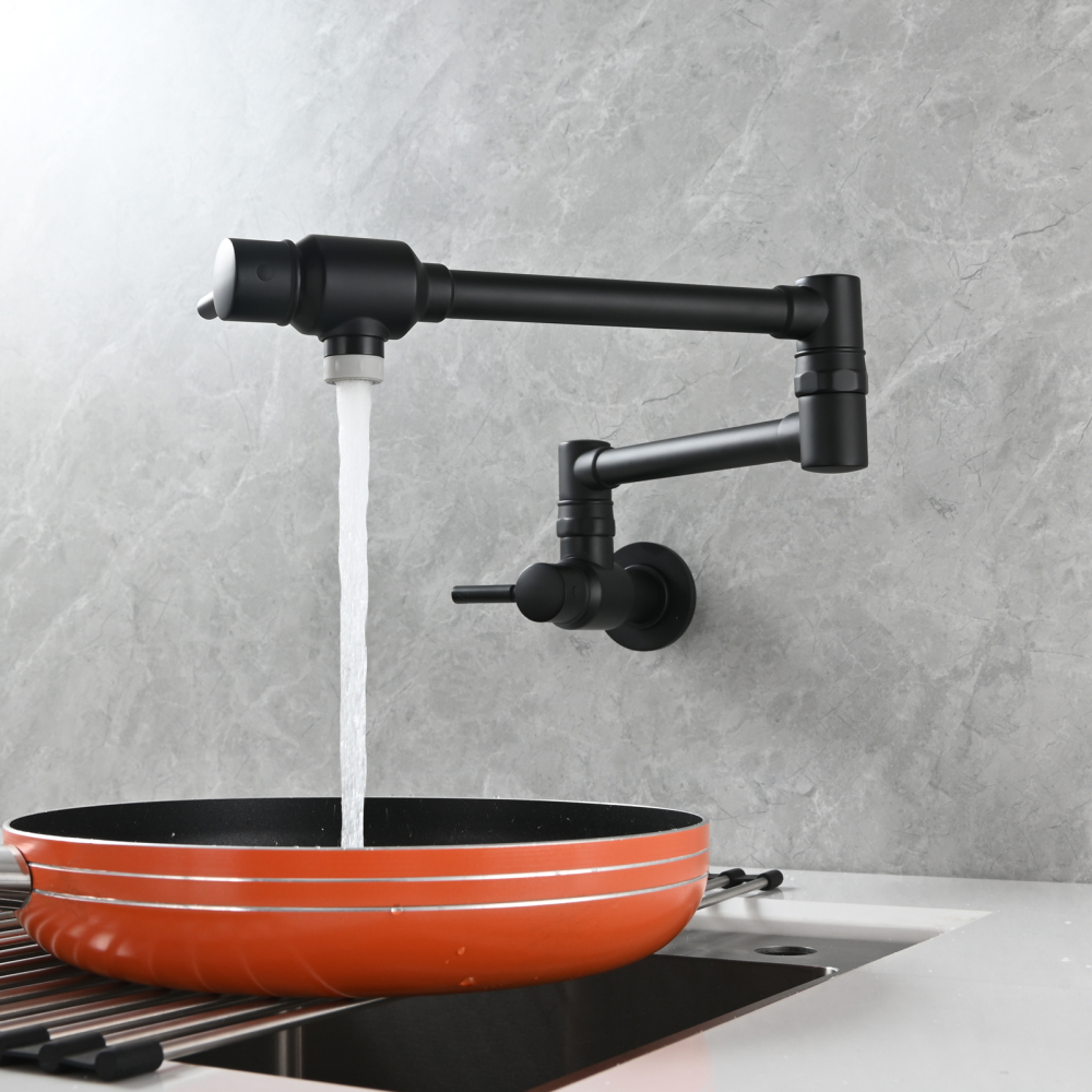 Tecmolog Brass Chrome Single Cold Faucet,Modern Wall Mounted Folding Pot Filler Kitchen Faucet