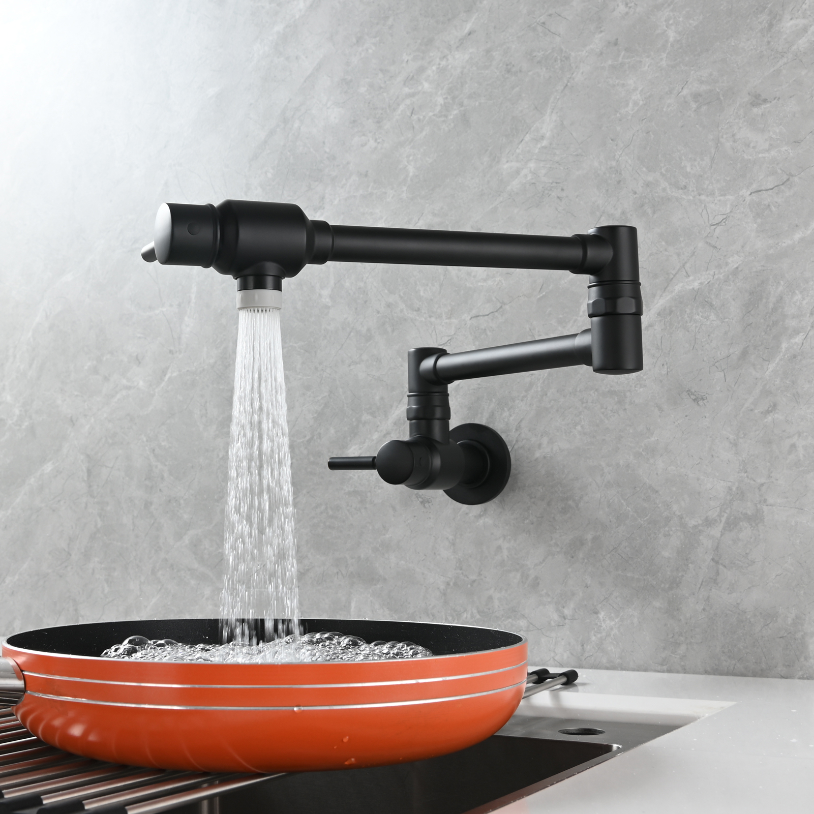 Tecmolog Brass Chrome Single Cold Faucet,Modern Wall Mounted Folding Pot Filler Kitchen Faucet