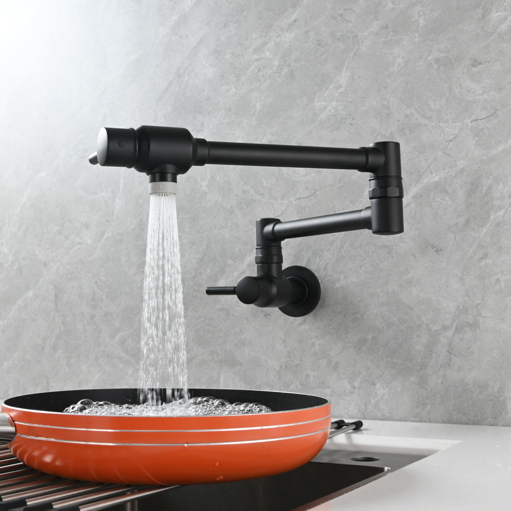 Tecmolog Brass Chrome Single Cold Faucet,Modern Wall Mounted Folding Pot Filler Kitchen Faucet