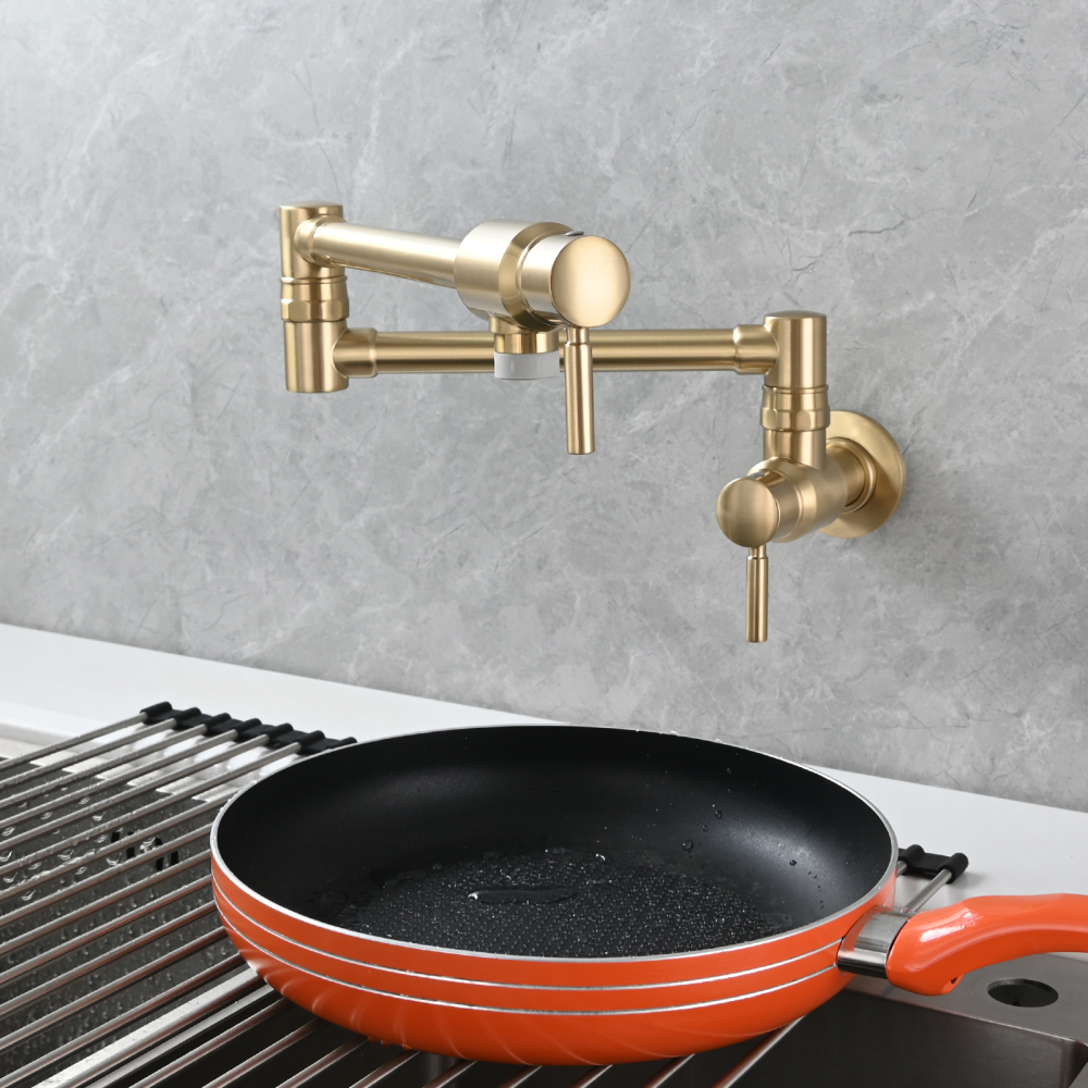 Tecmolog Brass Chrome Single Cold Faucet,Modern Wall Mounted Folding Pot Filler Kitchen Faucet
