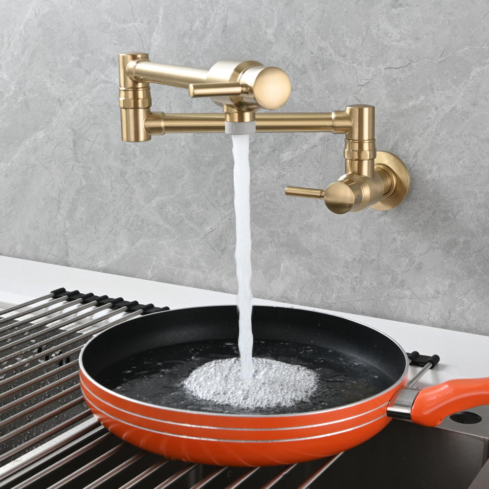 Tecmolog Brass Chrome Single Cold Faucet,Modern Wall Mounted Folding Pot Filler Kitchen Faucet