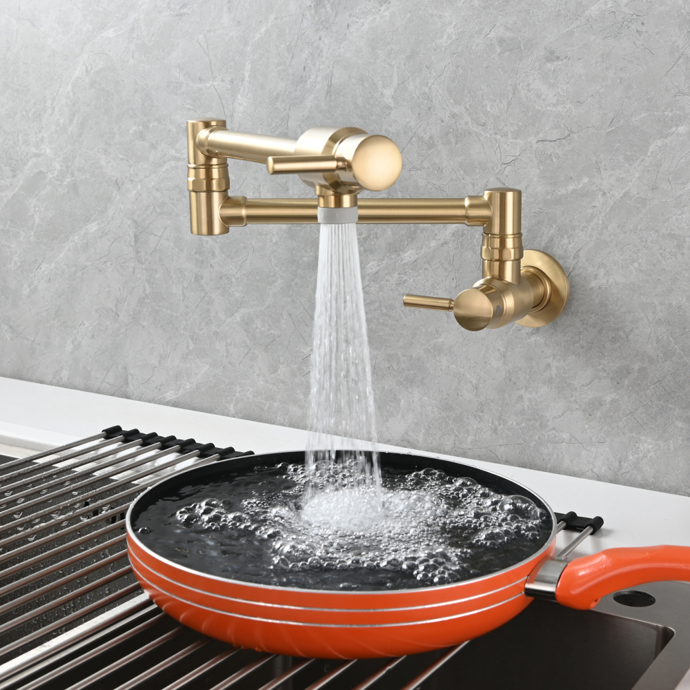 Tecmolog Brass Chrome Single Cold Faucet,Modern Wall Mounted Folding Pot Filler Kitchen Faucet