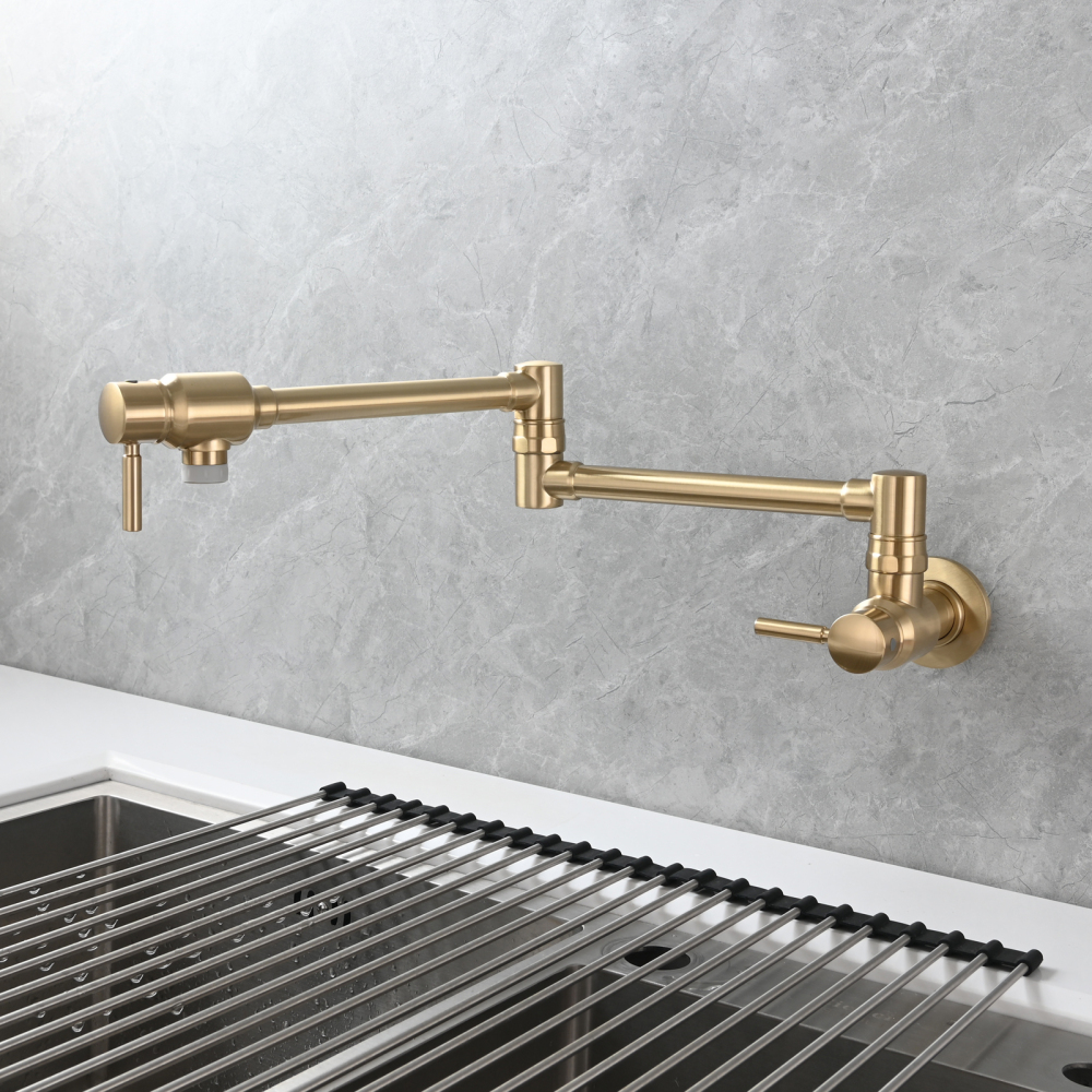 Tecmolog Brass Chrome Single Cold Faucet,Modern Wall Mounted Folding Pot Filler Kitchen Faucet