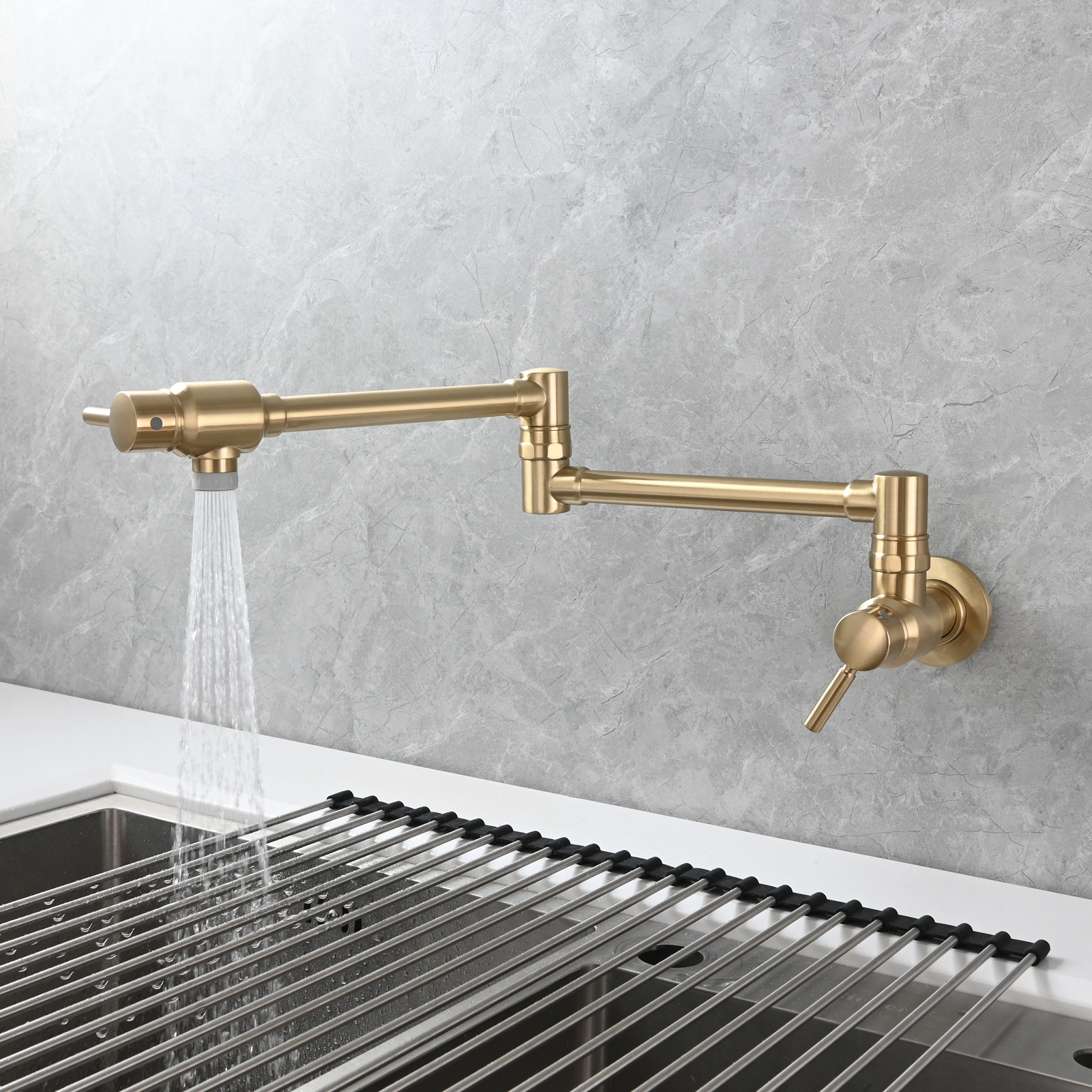 Tecmolog Brass Chrome Single Cold Faucet,Modern Wall Mounted Folding Pot Filler Kitchen Faucet