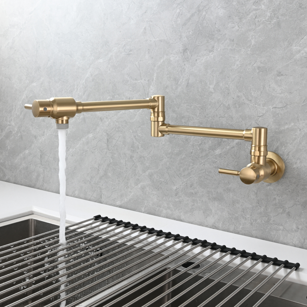 Tecmolog Brass Chrome Single Cold Faucet,Modern Wall Mounted Folding Pot Filler Kitchen Faucet