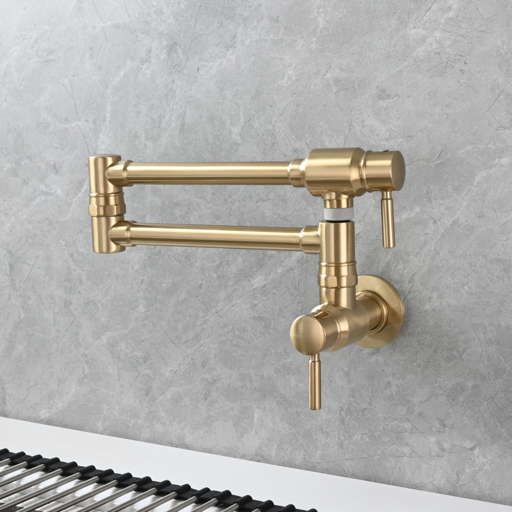Tecmolog Brass Chrome Single Cold Faucet,Modern Wall Mounted Folding Pot Filler Kitchen Faucet