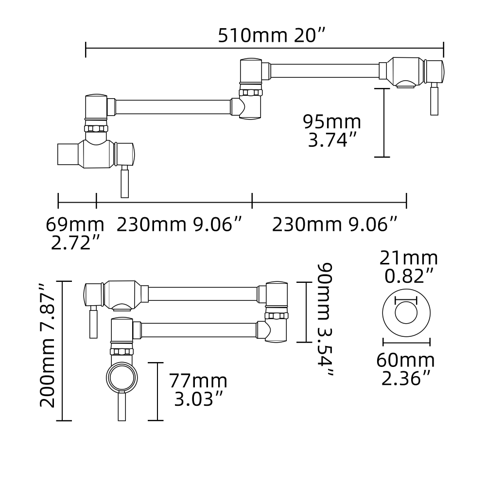 Tecmolog Brass Chrome Single Cold Faucet,Modern Wall Mounted Folding Pot Filler Kitchen Faucet