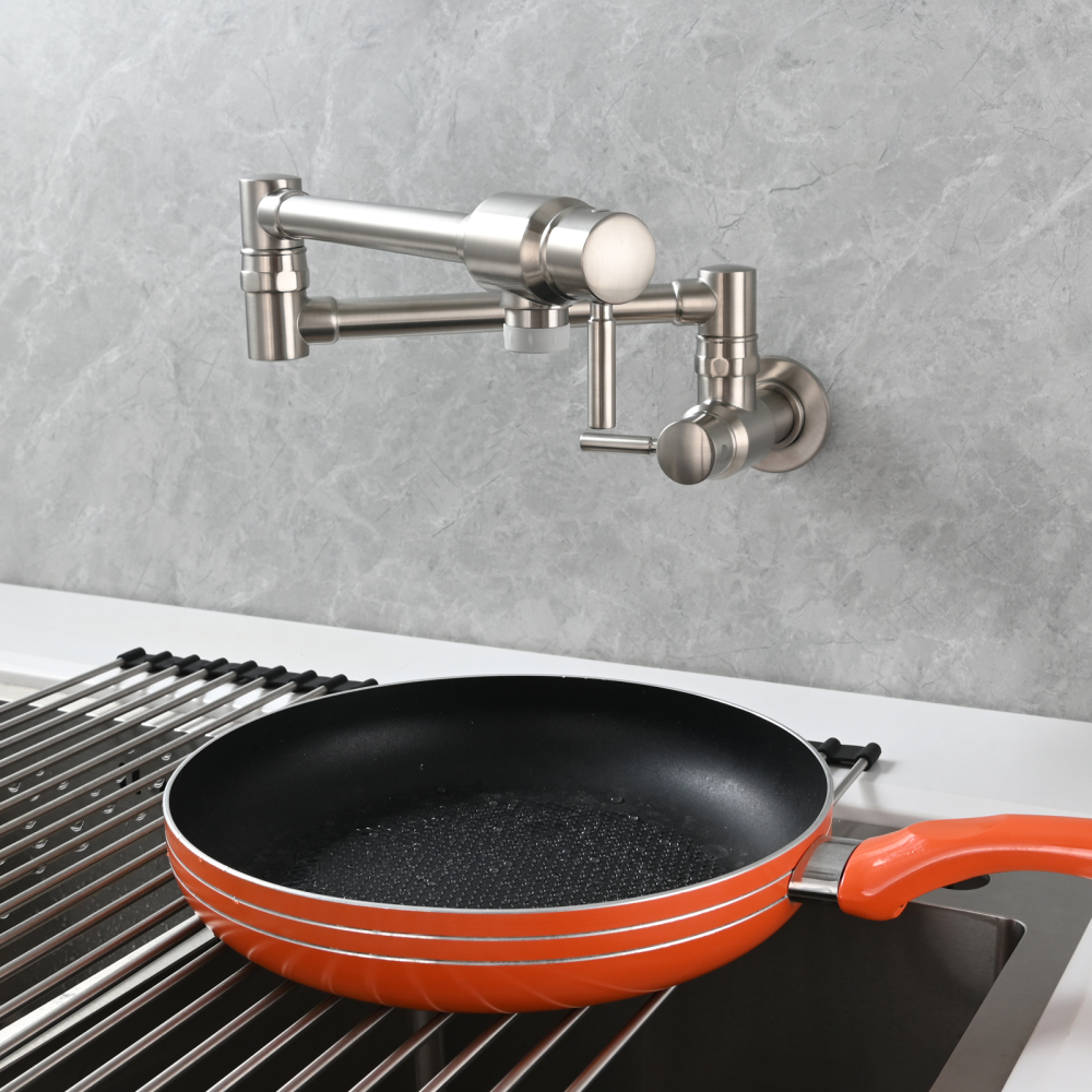 Tecmolog Brass Chrome Single Cold Faucet,Modern Wall Mounted Folding Pot Filler Kitchen Faucet