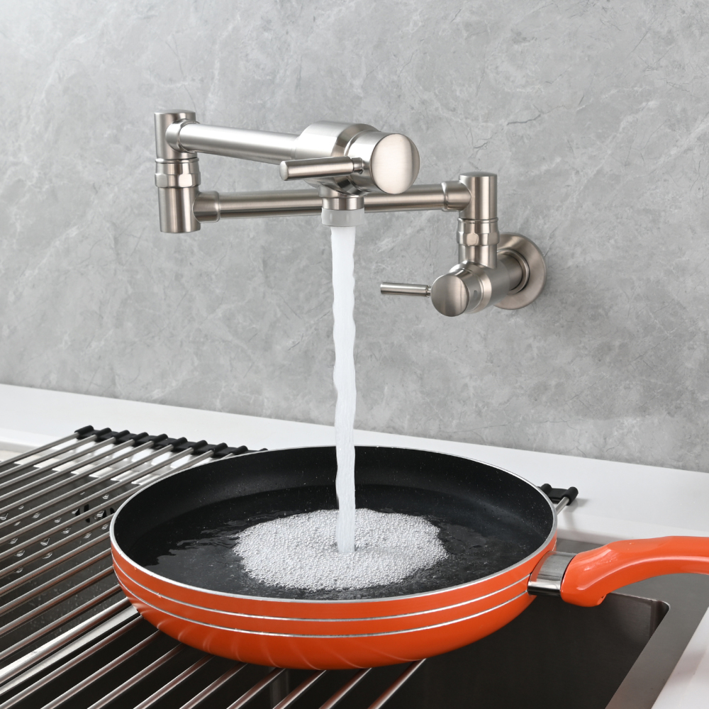 Tecmolog Brass Chrome Single Cold Faucet,Modern Wall Mounted Folding Pot Filler Kitchen Faucet