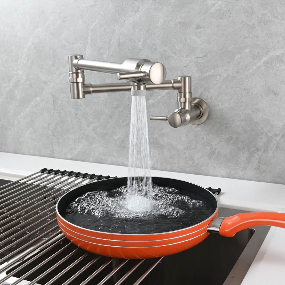 Tecmolog Brass Chrome Single Cold Faucet,Modern Wall Mounted Folding Pot Filler Kitchen Faucet