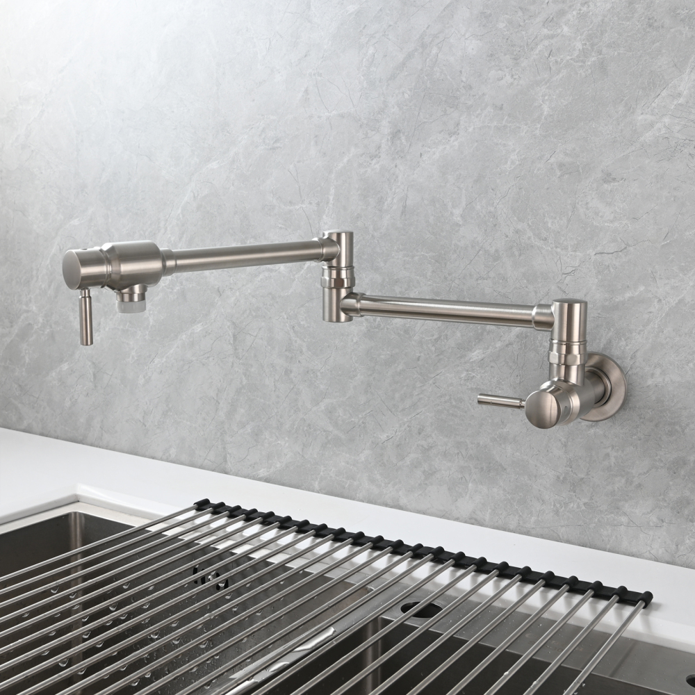 Tecmolog Brass Chrome Single Cold Faucet,Modern Wall Mounted Folding Pot Filler Kitchen Faucet
