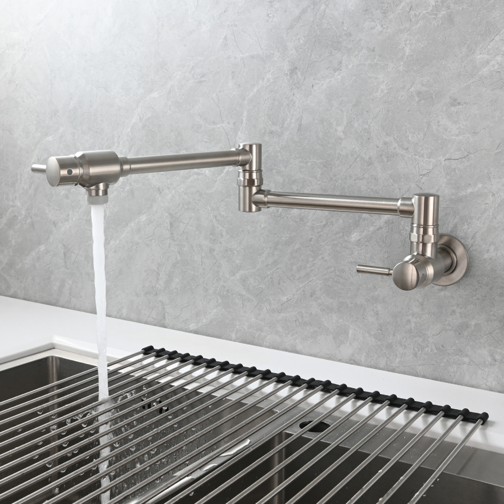 Tecmolog Brass Chrome Single Cold Faucet,Modern Wall Mounted Folding Pot Filler Kitchen Faucet