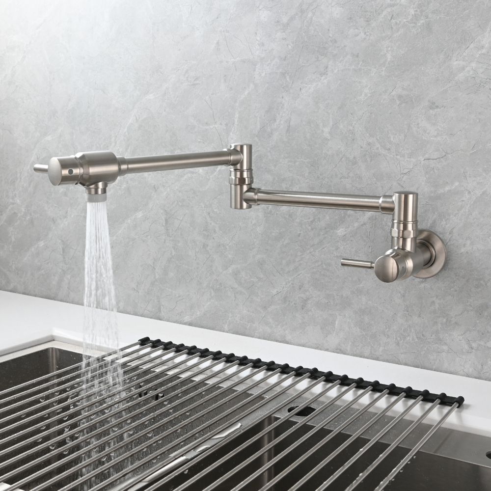 Tecmolog Brass Chrome Single Cold Faucet,Modern Wall Mounted Folding Pot Filler Kitchen Faucet